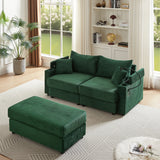 Sofa and Ottoman With Storage, Two USB Ports, Two Cup Holders and Phone Holder - Green - Furniture Home Direct