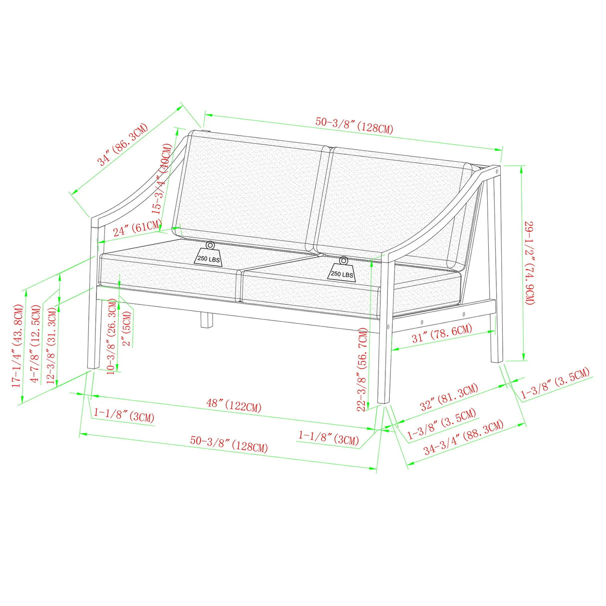 Modern Curved Arm Upholstered Outdoor Loveseat - Furniture Home Direct