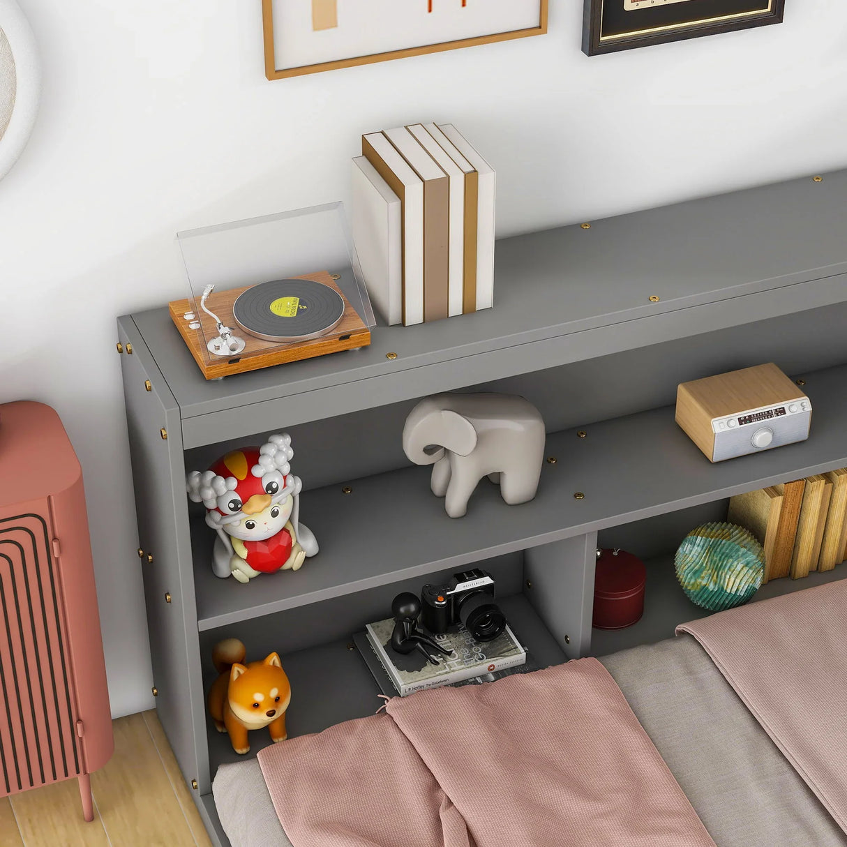 Floor Bed With L-Shaped Bookcases, Sliding Doors, Without Slats - Furniture Home Direct