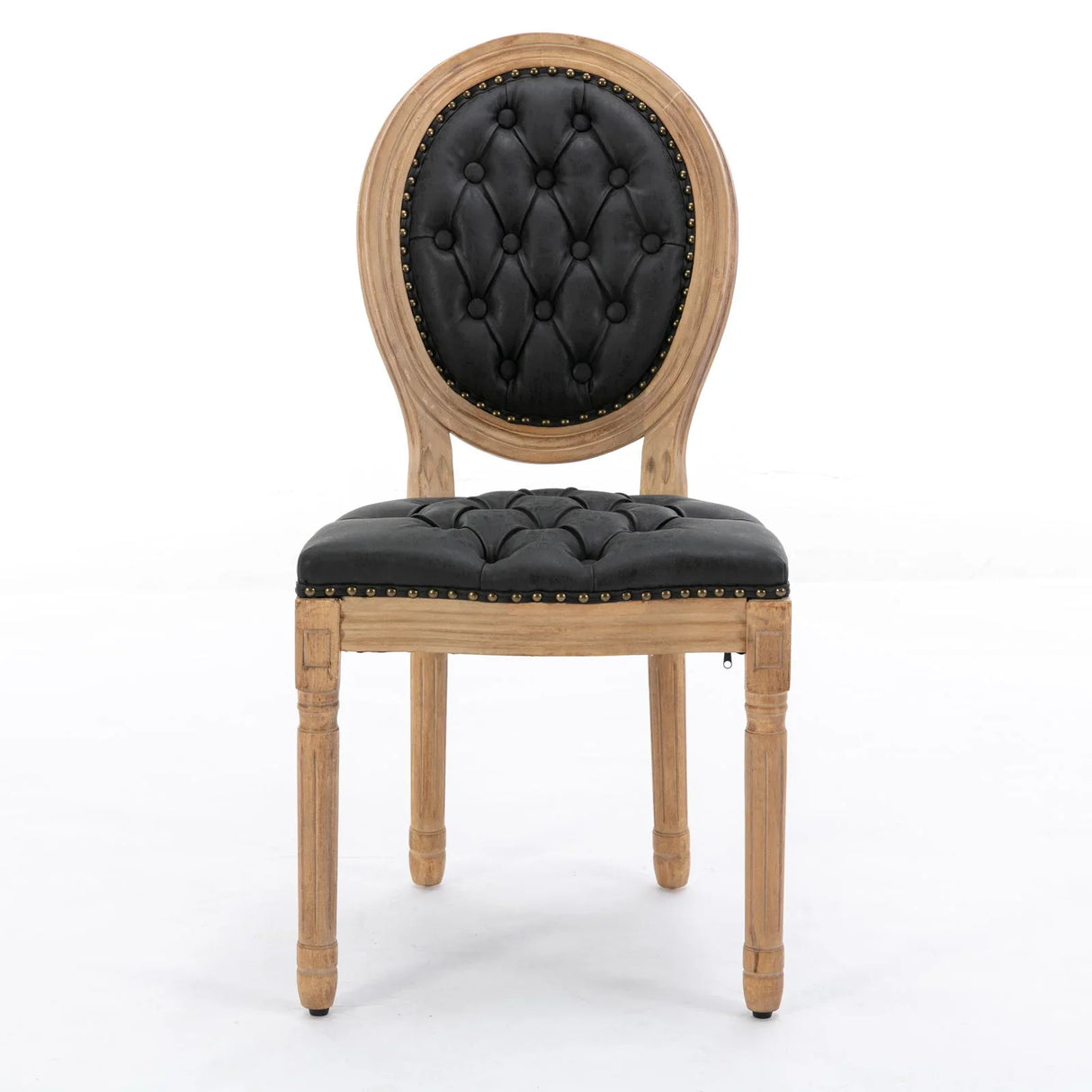 French Style Solid Wood Frame Antique Painting, Hand-Pulled Buckle Decoration PU Artificial Leather Dining Chair With Nailhead Trim, Wood Legs - Furniture Home Direct