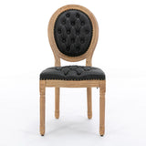 French Style Solid Wood Frame Antique Painting, Hand-Pulled Buckle Decoration PU Artificial Leather Dining Chair With Nailhead Trim, Wood Legs - Furniture Home Direct