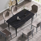 63" Artificial Stone Black Curved Black Metal Leg Dining Table, 6 People - Black - Furniture Home Direct