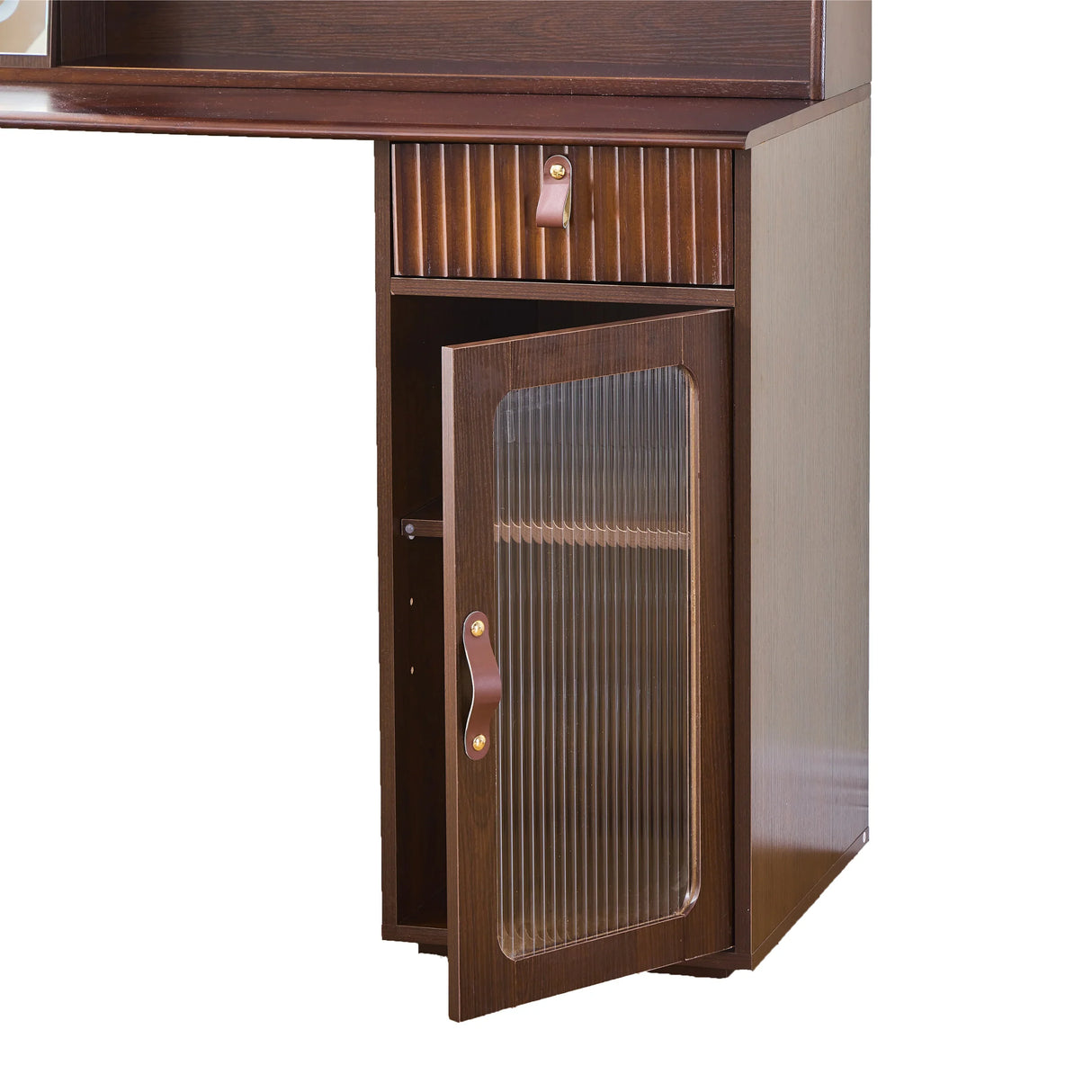 Vanity Desk With Hutch Mirror Storage And Drawers Walnut - Furniture Home Direct