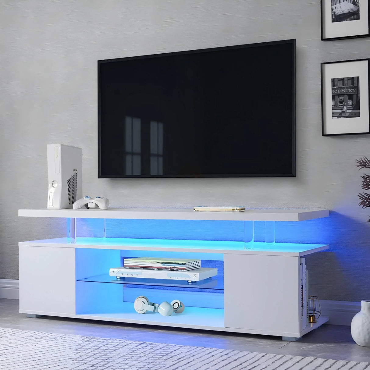 TV Stant With LED And Large Side Cabinet - Furniture Home Direct