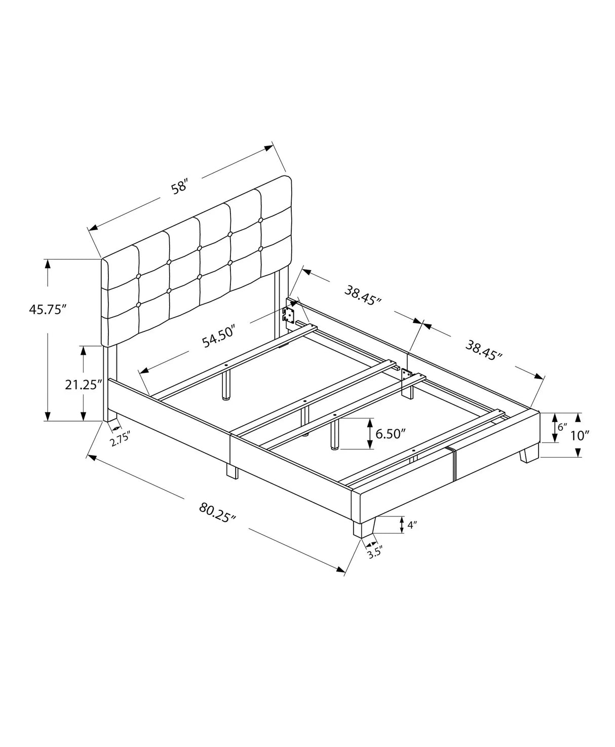 Bed, Upholstered, Frame Only, Transitional - Furniture Home Direct