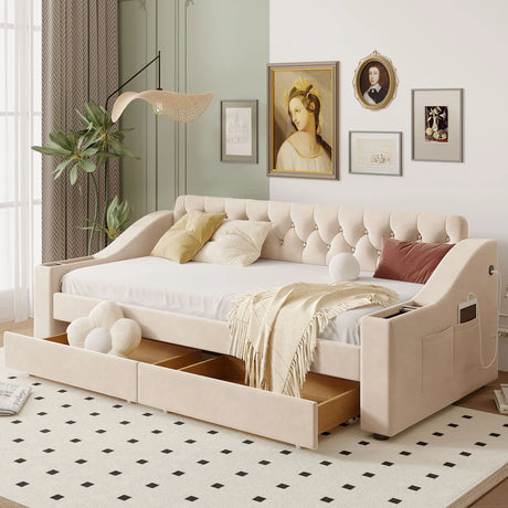 Upholstered Daybed With Storage Armrests And USB Port - Furniture Home Direct