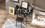 Makeup Vanity Desk With Flip Top Mirror And LED Light, Dressing Table With Charging Station, 2 Drawers And Fold Up Panel, Vanity Set With Cushioned Stool For Bedroom - Black - Furniture Home Direct
