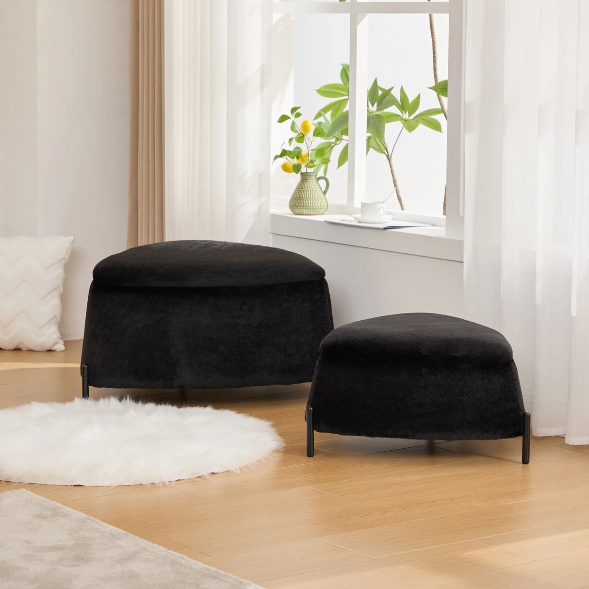 Upholstered Storage Ottoman Set With Reversible Lid - Furniture Home Direct