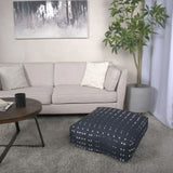 Dalm - Fabric Square Pouf Ottoman With Polystyrene Beads Filling - Dark Blue / White - Furniture Home Direct