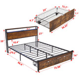 Modern Metal Platform Bed Frame With Wooden Headboard, USB Charging, LED Lights, And Storage - Furniture Home Direct