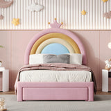 Upholstered Rainbow Design Bed, Velvet Princess Platform Bed With Storage Drawer - Furniture Home Direct