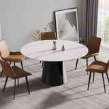 59.05" Modern Artificial Stone Round Carbon Steel Base Dining Table - White / Black - Furniture Home Direct