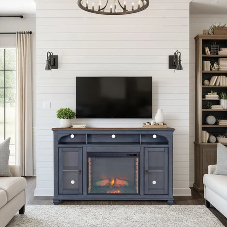 Americana - 66 In Fireplace TV Stand For TVs Up To 80" - Blue - Furniture Home Direct