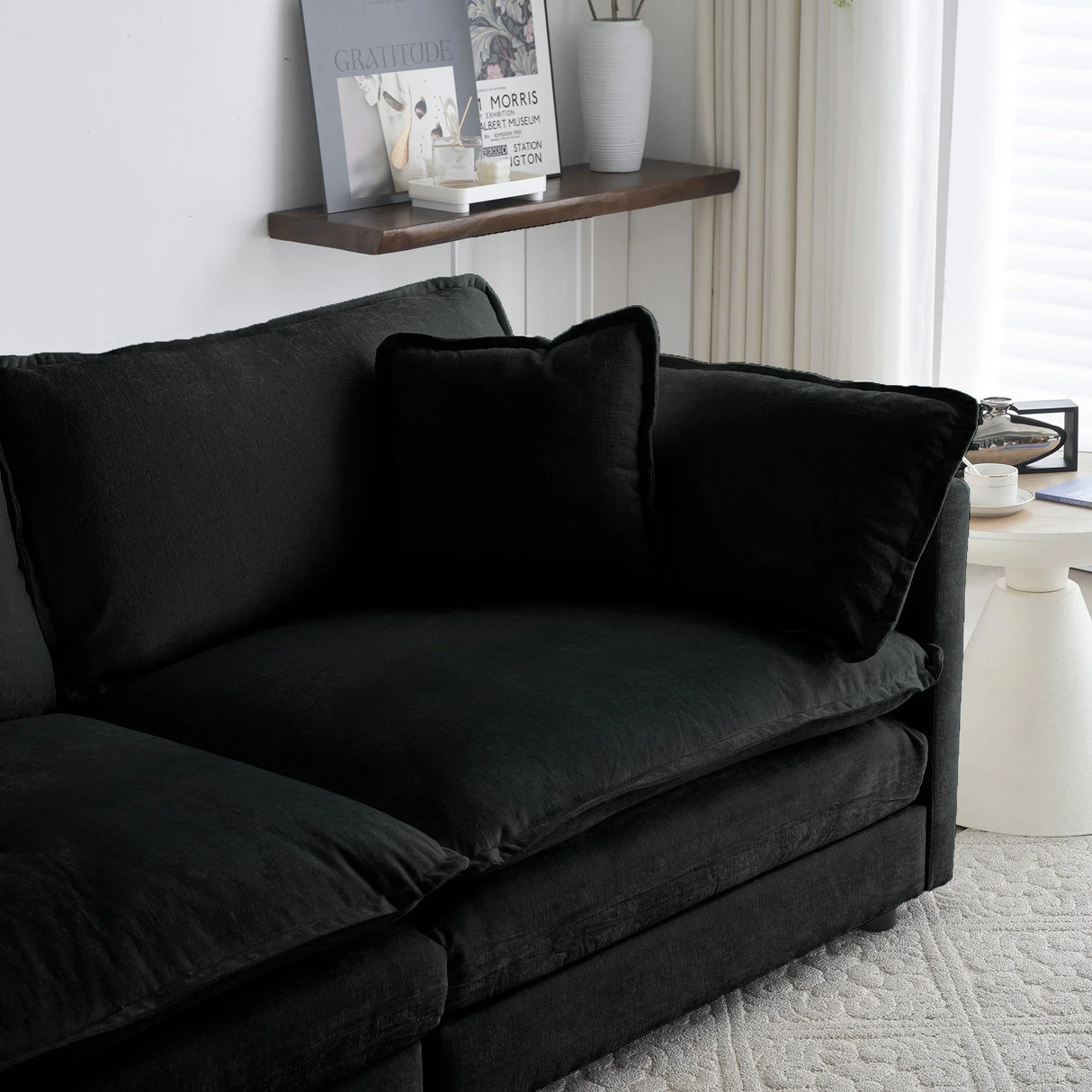 Modern Chenille 3 Piece Living Room Set - Black - Furniture Home Direct
