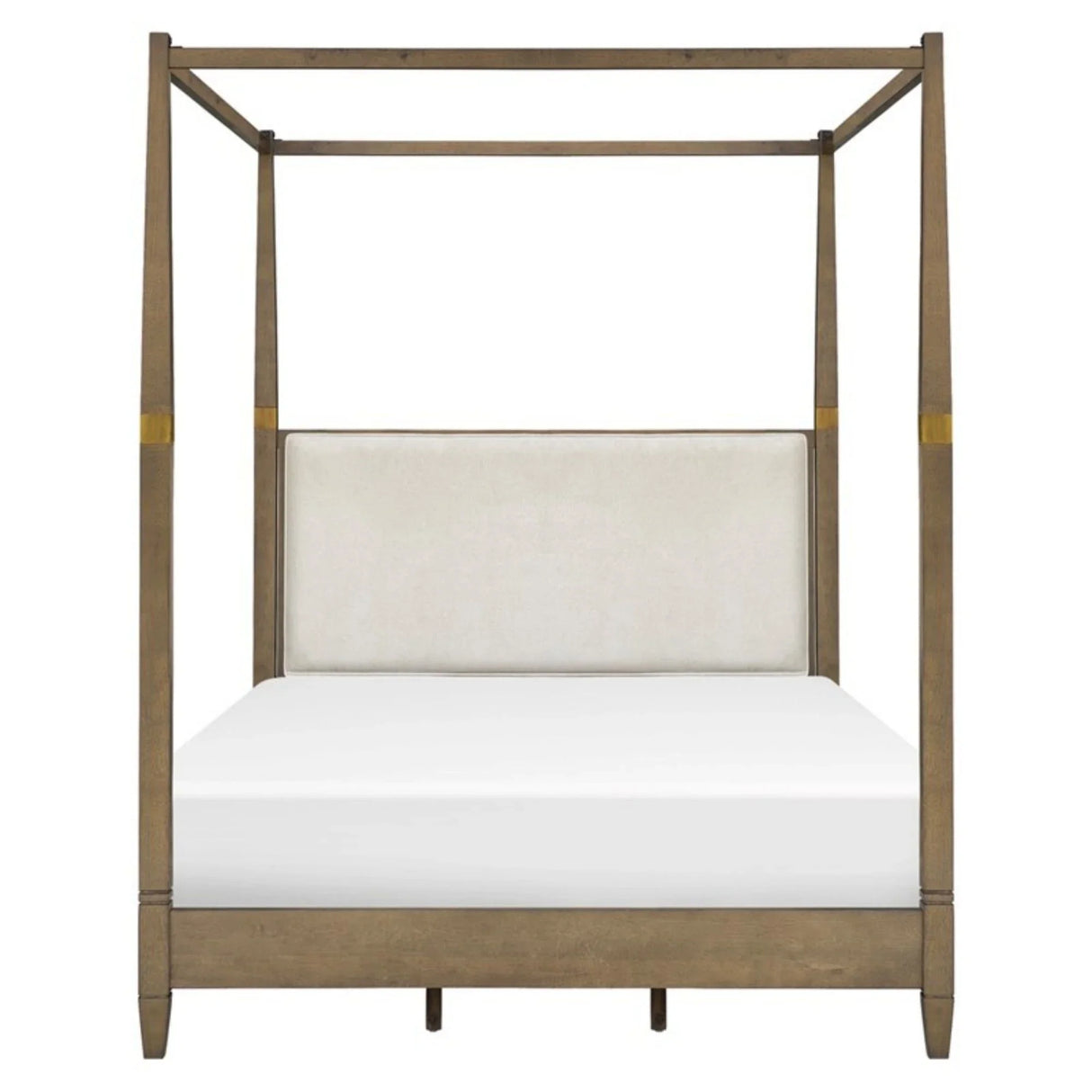 Queen Canopy Bed Frame With Upholstered Headboard - Brown - Furniture Home Direct