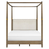 Queen Canopy Bed Frame With Upholstered Headboard - Brown - Furniture Home Direct