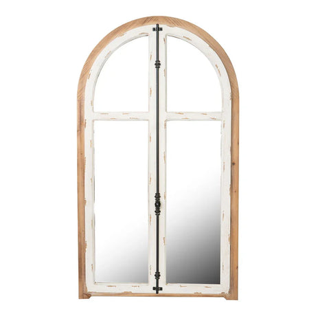 Arch Wood Wall Mirror - Brown Antique White - Furniture Home Direct