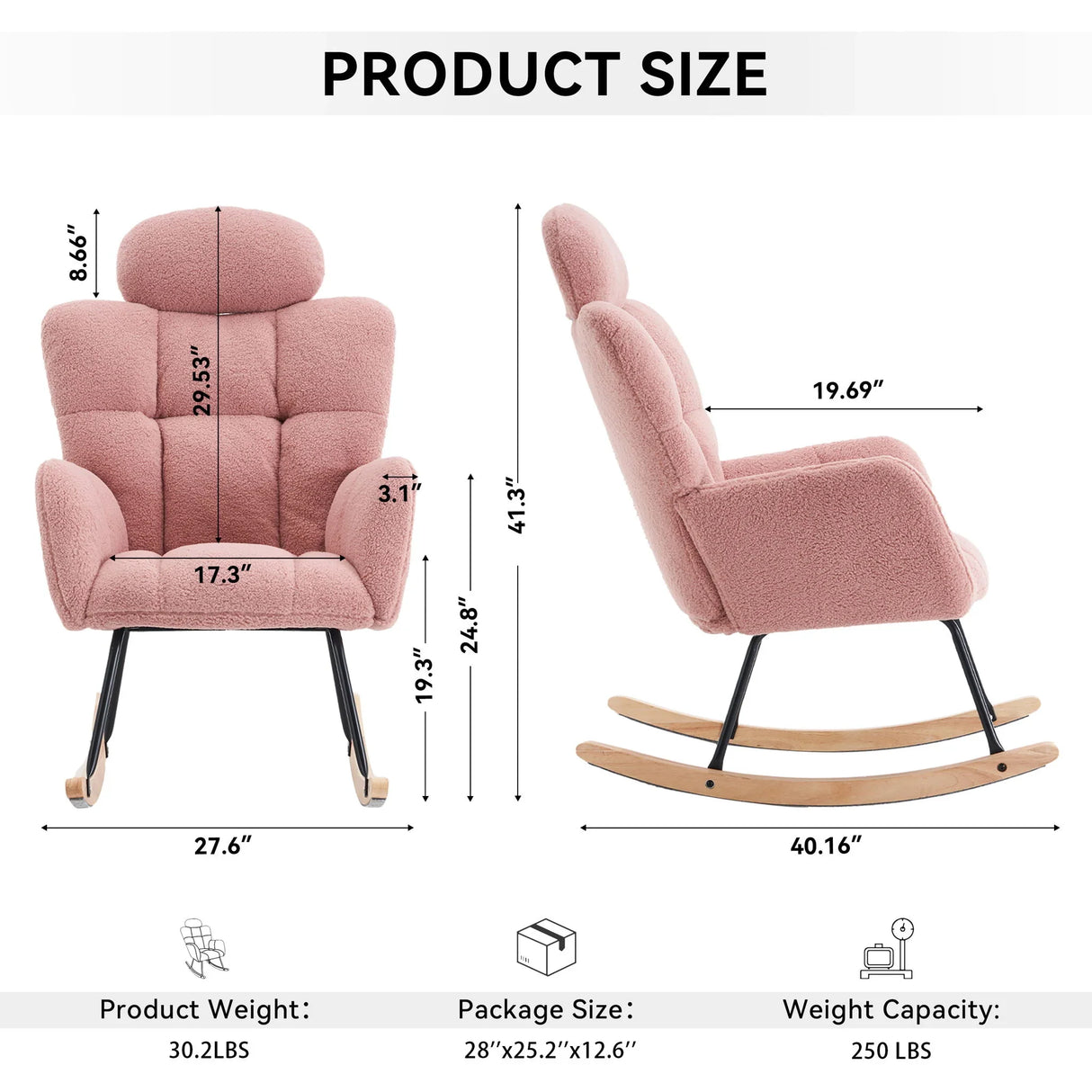 Contemporary Teddy Fabric Upholstered Nursery Rocking Glider Chair With High Backrest And Pillow - Furniture Home Direct