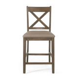 Farmhouse Style Counter Height Chair With Upholstered Seat