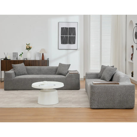 2 Piece Boucle Cloud Living Room Set with 2 Trays - Dark Gray - Furniture Home Direct