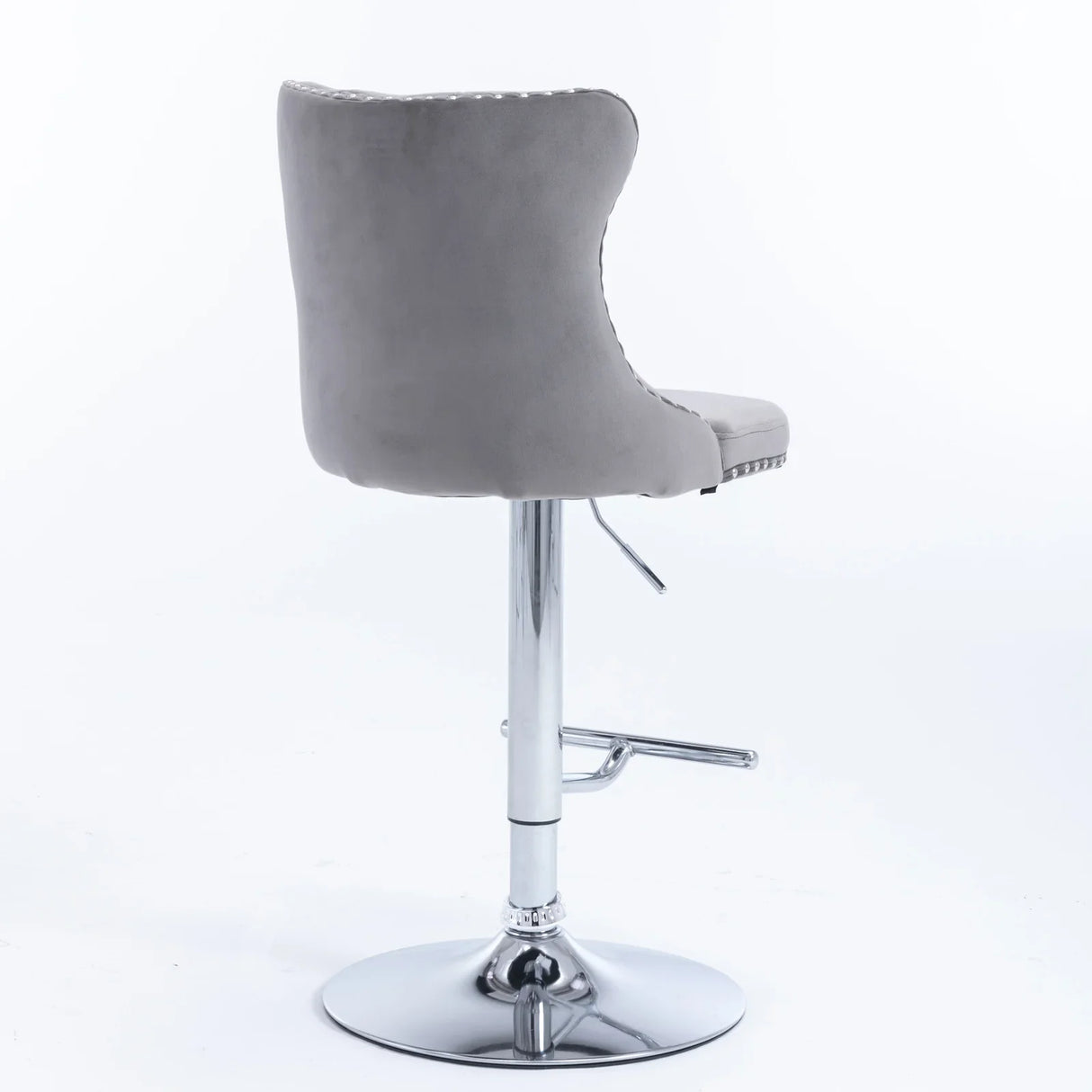 Counter Height Bar Stools Velvet Tufted Back Chrome Gray - Furniture Home Direct