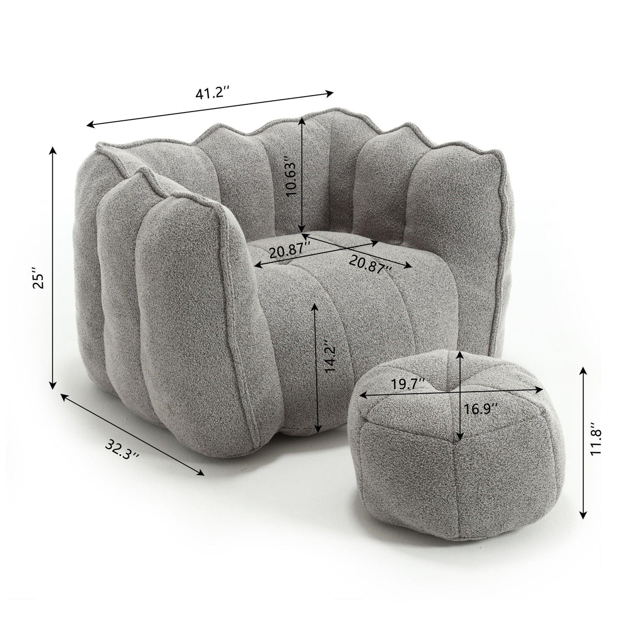 Soft Chenille Bean Bag Chair With High Resilient Foam - Furniture Home Direct