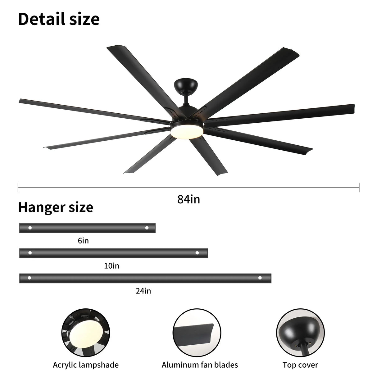Super Large Black Ceiling Fan With Remote Control - Black - Furniture Home Direct