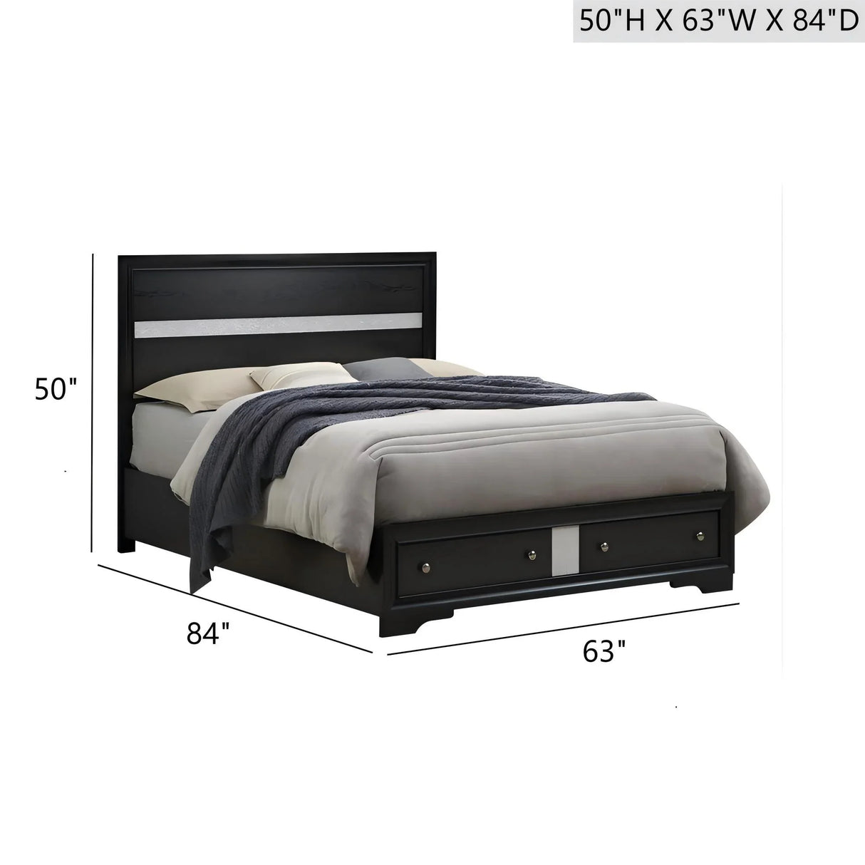 Madrid - Queen Bed With Storage Drawers And Nickel Handles - Black - Furniture Home Direct