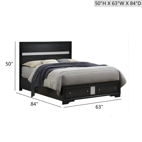 Madrid - Queen Bed With Storage Drawers And Nickel Handles - Black - Furniture Home Direct