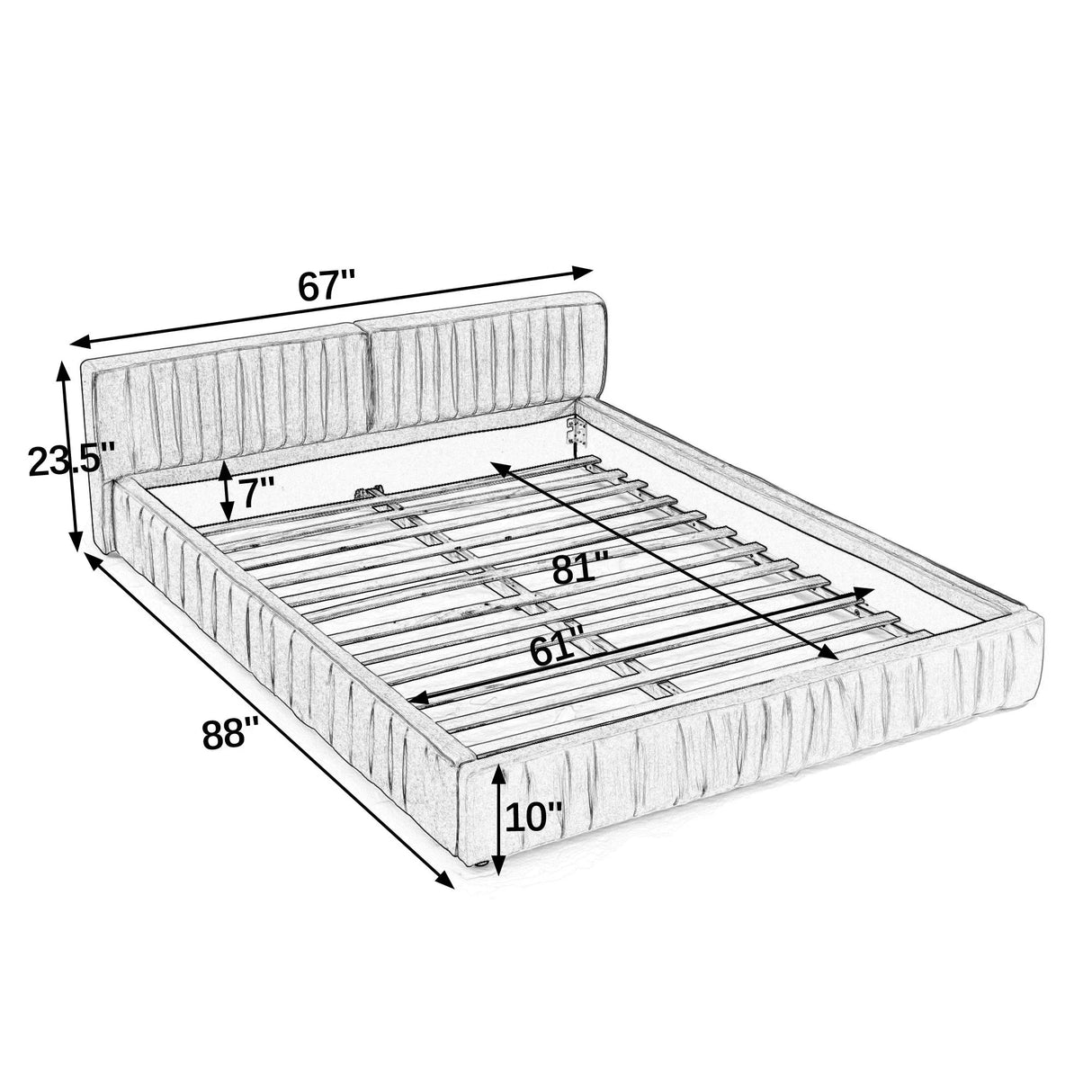 Modern Upholstered Platform Bed Frame With Pleated Design - Furniture Home Direct
