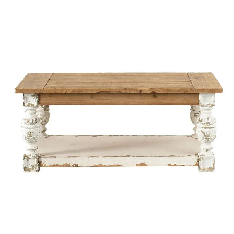 Rectangle Coffee Wooden Coffee Table, French Country Coffee Table - Brown / Antique White - Furniture Home Direct