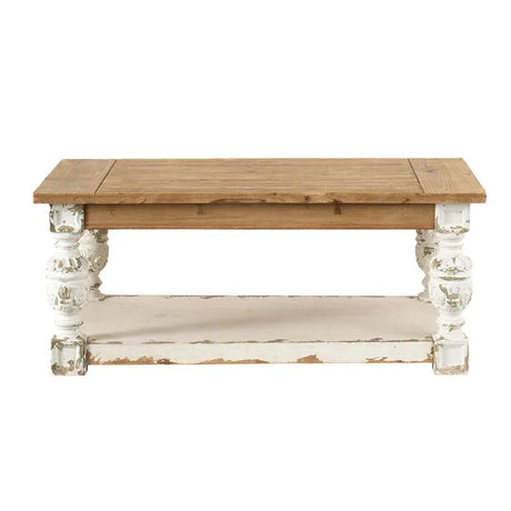 Rectangle Coffee Wooden Coffee Table, French Country Coffee Table - Brown / Antique White - Furniture Home Direct
