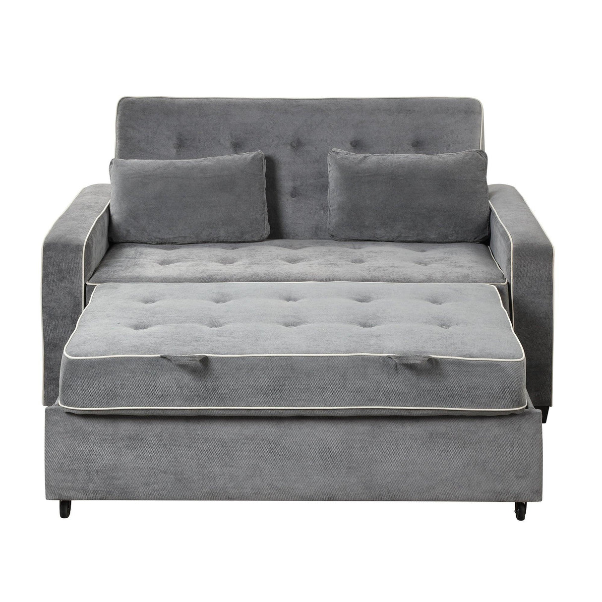 Upholstered Loveseat with Pull Out Sofa, Two Throw Pillows, Dual USB Charging Port And Adjustable Backrest - Gray - Furniture Home Direct