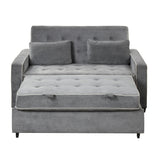 Upholstered Loveseat with Pull Out Sofa, Two Throw Pillows, Dual USB Charging Port And Adjustable Backrest - Gray - Furniture Home Direct