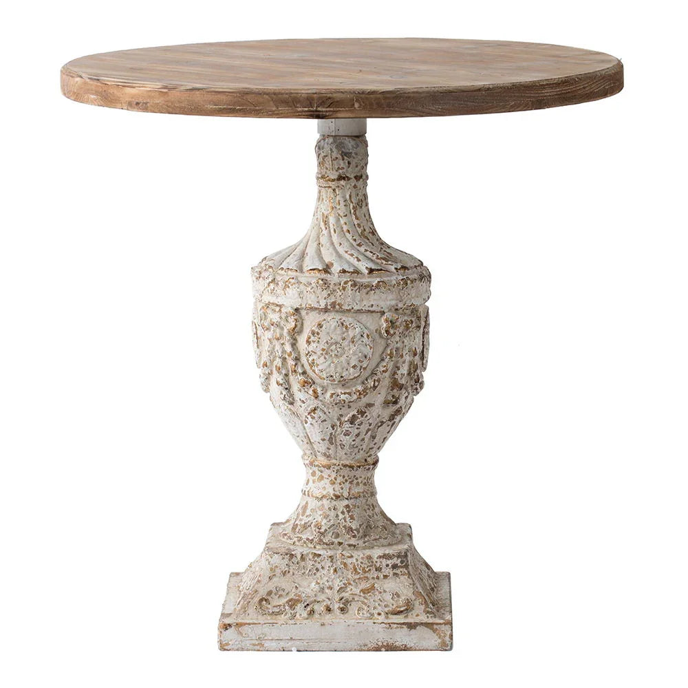 Antique Round Wood Table - Antique White / Gray - Furniture Home Direct