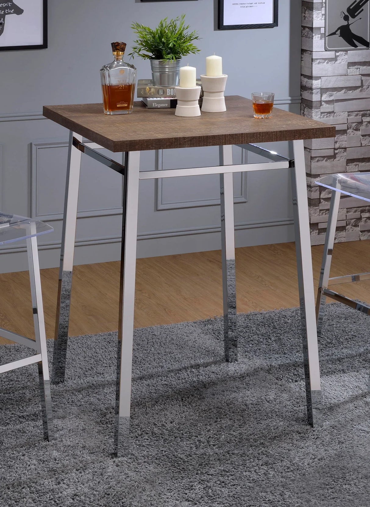 Nadia - Chrome Bar Table - Oak / White - Furniture Home Direct