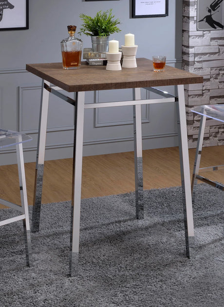 Nadia - Chrome Bar Table - Oak / White - Furniture Home Direct