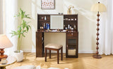 Vanity Desk With Hutch Mirror Storage And Drawers Walnut - Furniture Home Direct