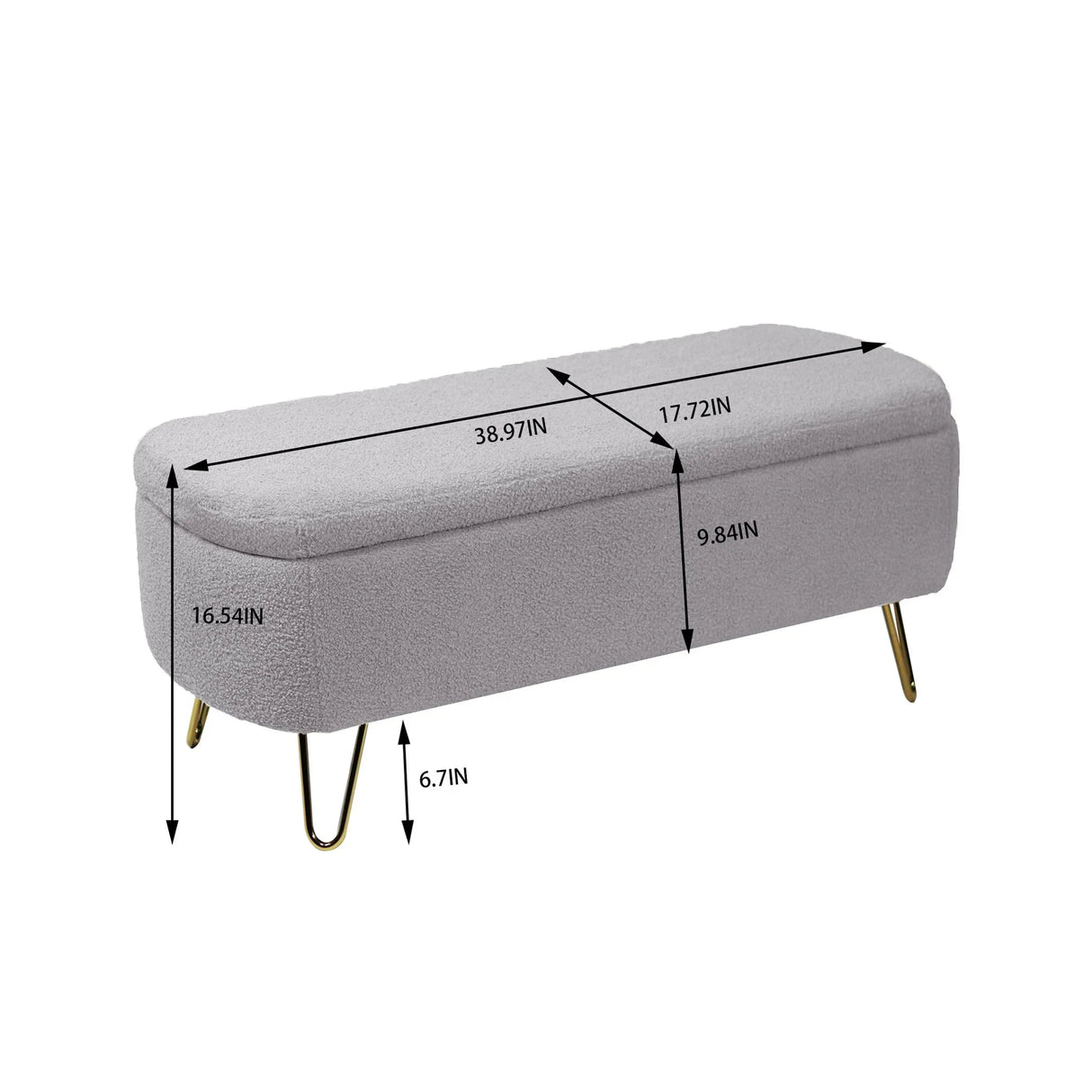 Storage Ottoman Bench For End Of Bed Gold Legs, Modern Camel Faux Fur Entryway Bench Upholstered Padded With Storage For Living Room Bedroom - Furniture Home Direct