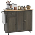 Homcom - Triple-Cabinet Rolling Kitchen Island On Wheels, Kitchen Cart With Storage Shelf Adjustment, Rolling Utility Cart With Wood Top, Towel Rack, Big Drawer - Distressed Brown - Furniture Home Direct