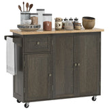 Homcom - Triple-Cabinet Rolling Kitchen Island On Wheels, Kitchen Cart With Storage Shelf Adjustment, Rolling Utility Cart With Wood Top, Towel Rack, Big Drawer - Distressed Brown - Furniture Home Direct
