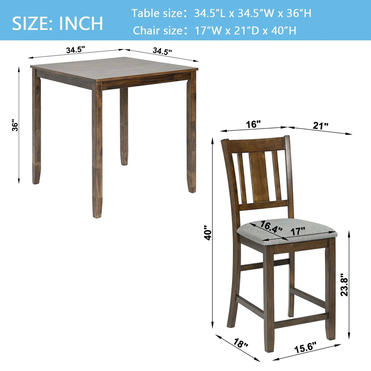 5 Pieces Dining Table Set, Counter Height Kitchen Table Set With Square Table And 4 Upholstered Chairs - Furniture Home Direct