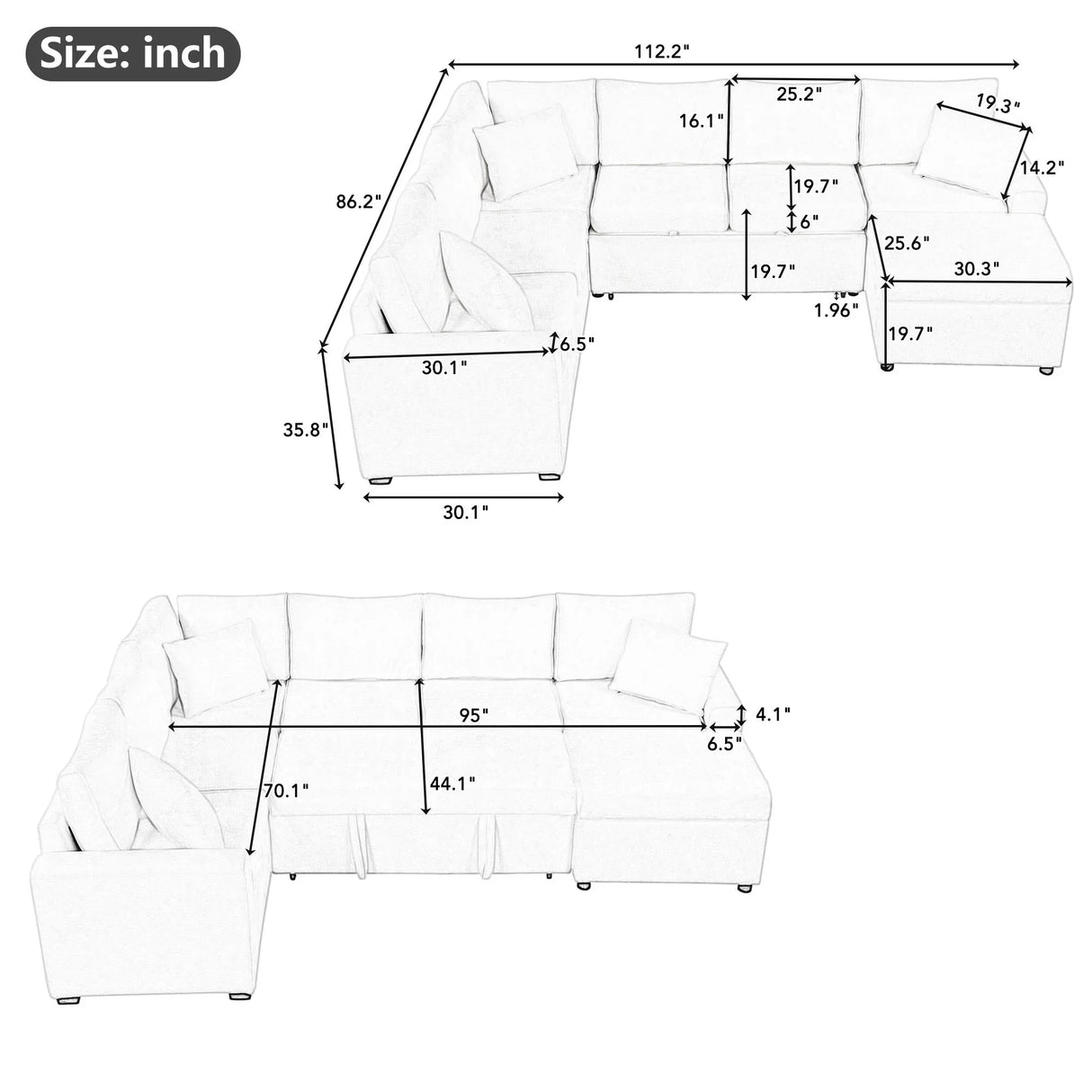 Sectional Sofa Pull-Out Sofa Bed Sleeper With A Storage Ottoman, Three Pillows And Charging Devices For Living Room - Furniture Home Direct
