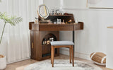 Vanity Desk With Mirror And LED Lights Elegant Walnut - Furniture Home Direct