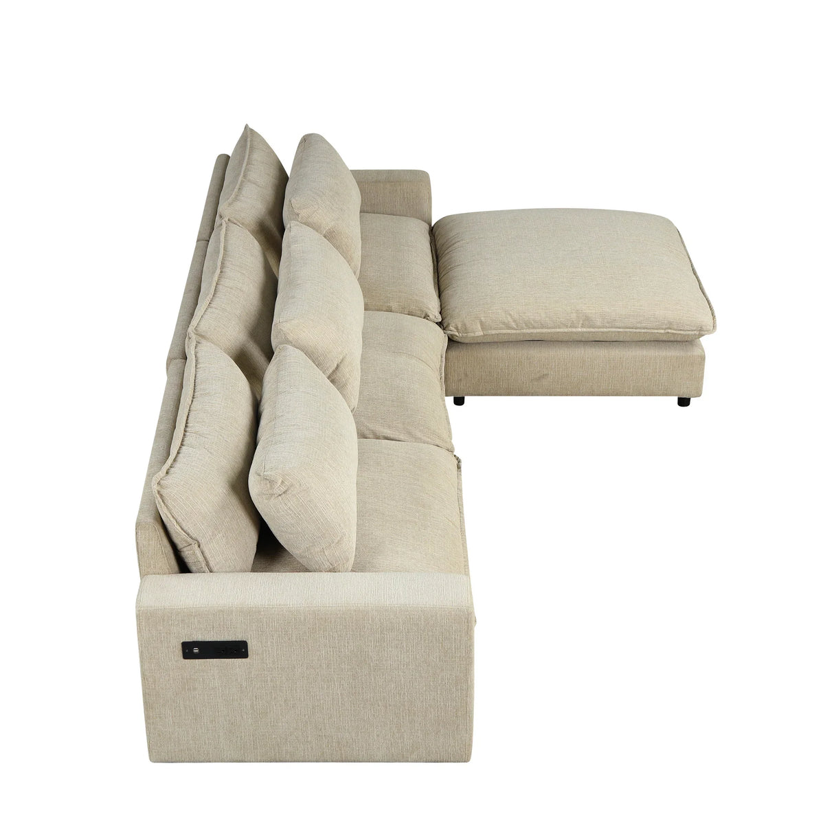 Cloud Sectional with Ottoman, Charging Ports and Three Back Pillows - Beige - Furniture Home Direct