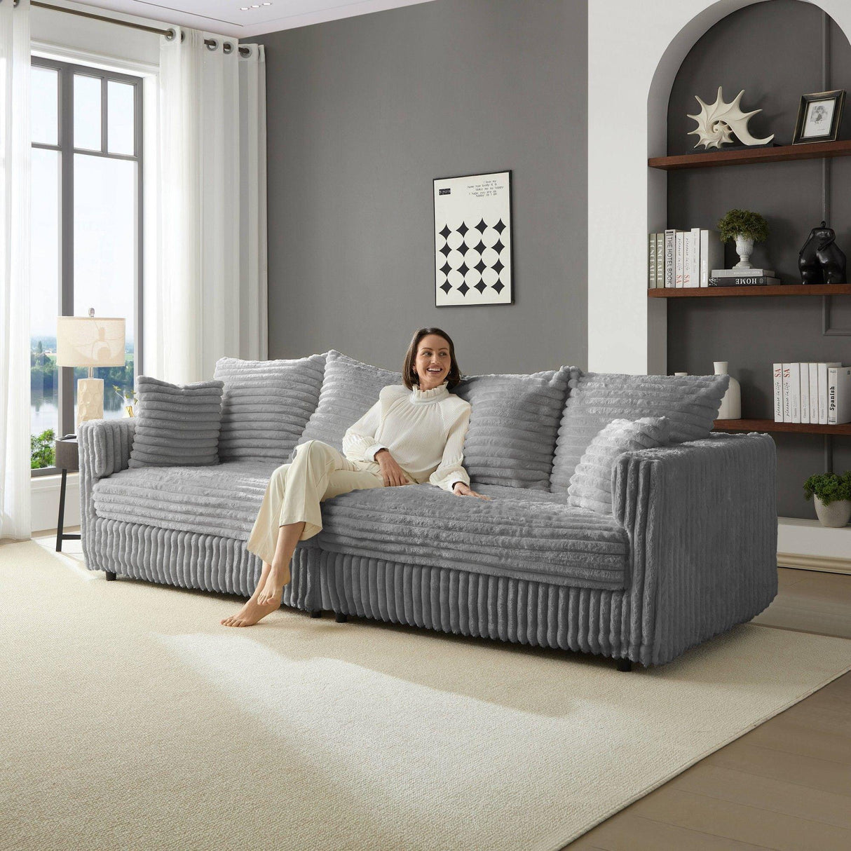 Modern Comfy Upholstered 4 Seat Sofa Cloud Couch,Deep Seat With Soft Pillows - Furniture Home Direct