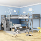 Solid L Shaped Bunk Bed With 3 Drawers, Ladder And Staircase - Furniture Home Direct