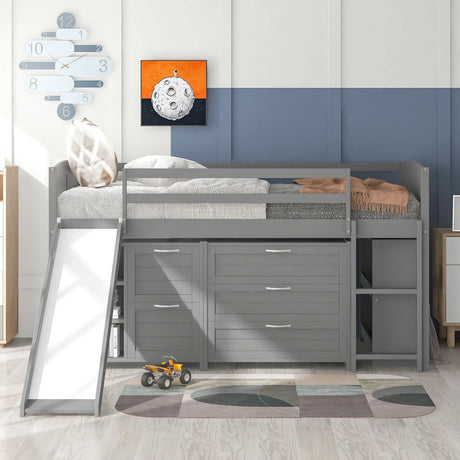 Loft Low Bed With Cabinets, Shelves And Slide - Furniture Home Direct