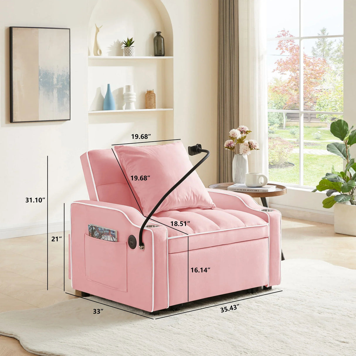 Convertible Velvet 3 In 1 Sofa Bed With Adjustable Sleeper Chair And Multi Pockets - Furniture Home Direct