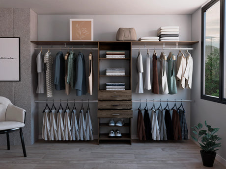 Closet System With Adjustable Shelving Drawers Dark Walnut - Furniture Home Direct